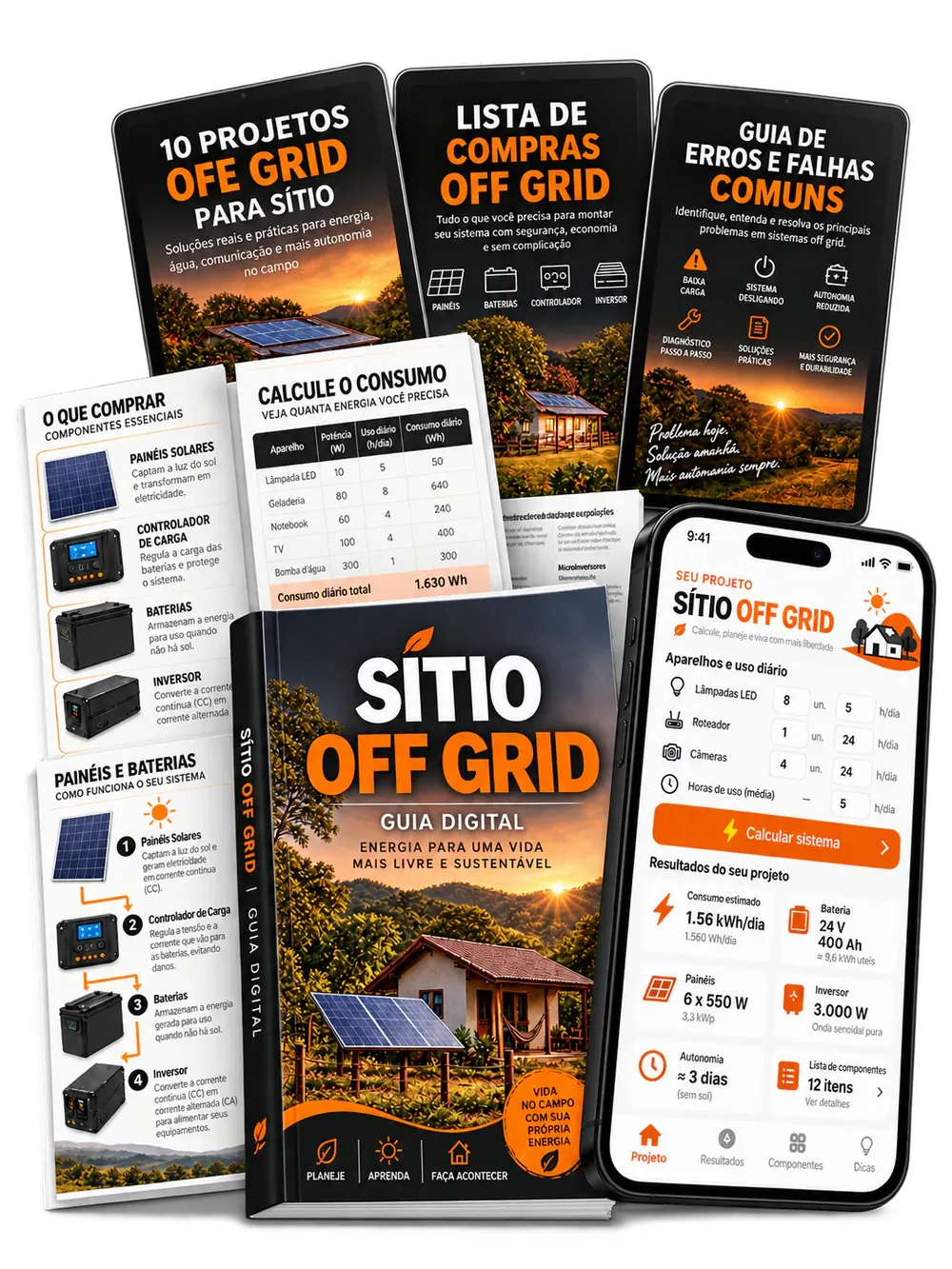 Apostila Sítio OFF GRID, três bônus e aplicativo de dimensionamento em um celular